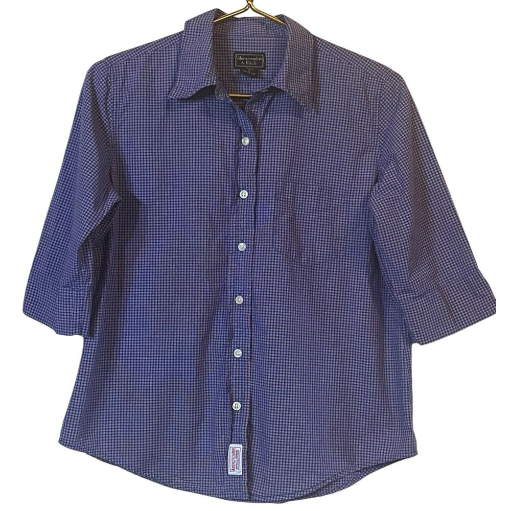 Plaid Button Down Shirt Women Small Abercrombie 3/4 Sleeve Preppy Y2K Academia🔥